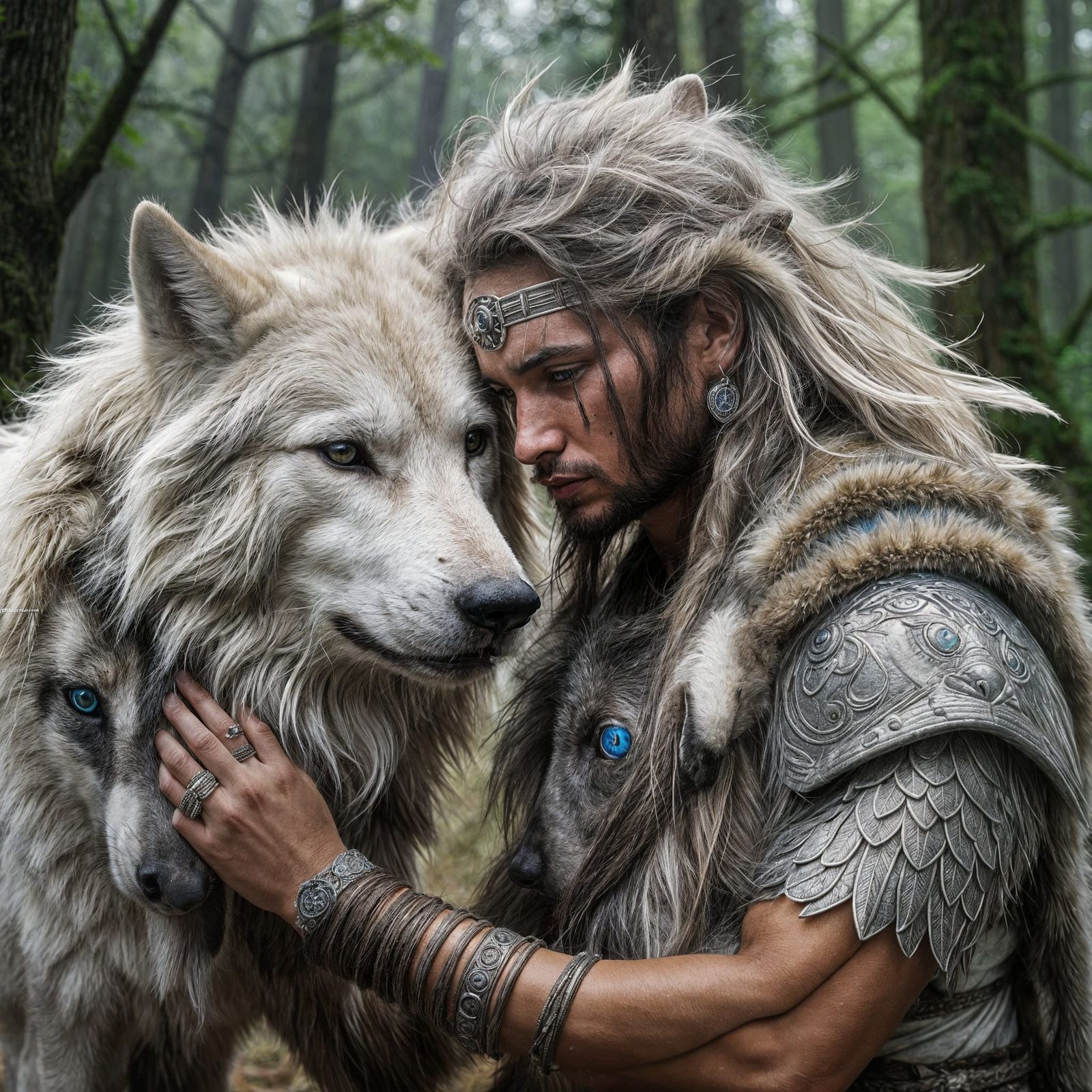 Mystical Warrior and White Wolf: A Bond of Loyalty