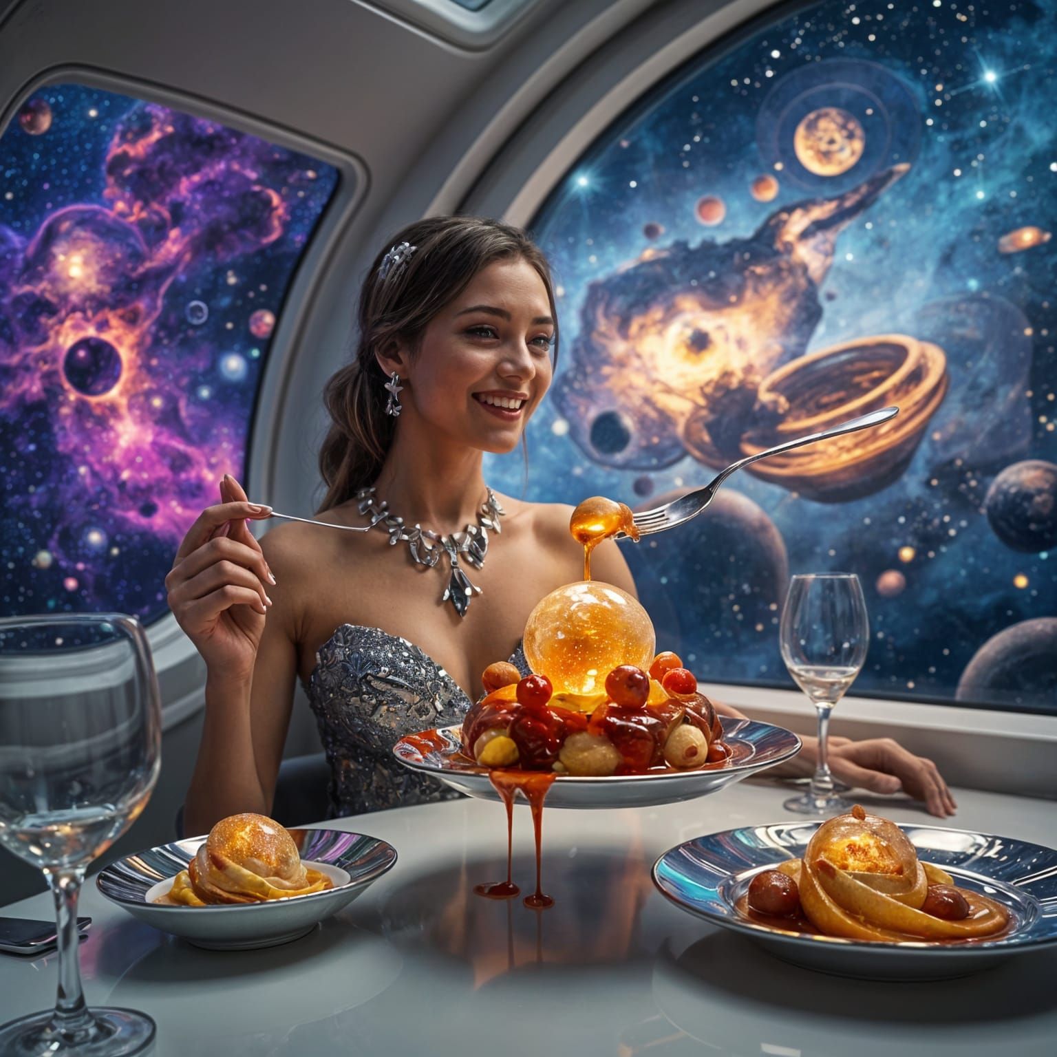 Surreal Zero-Gravity Dining in Deep Space