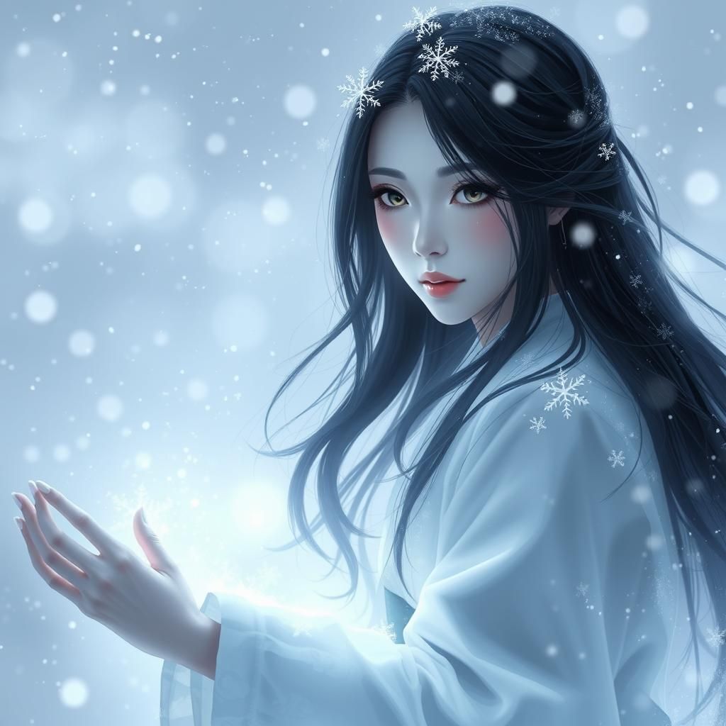 Ethereal Portrait of Yuki Onna in Blizzard