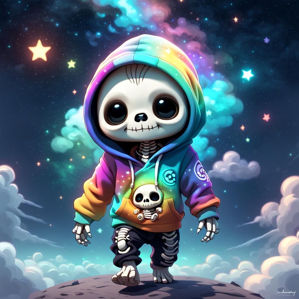 Cute Chibi Skeleton in Dreamscape