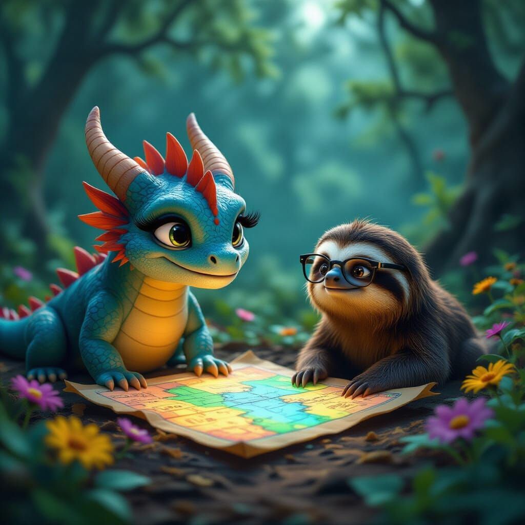 Colorful Dragon and Sloth Journey Through Singing Flowers