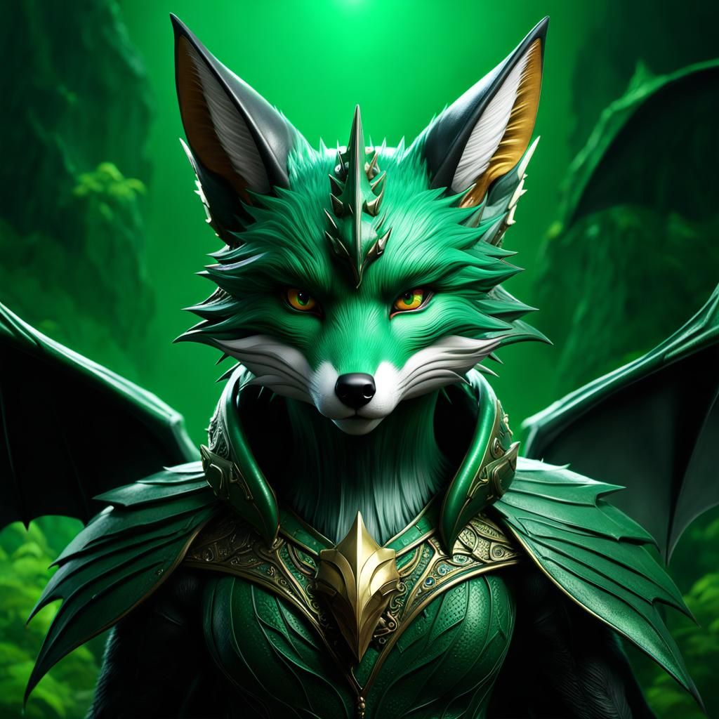 Emerald Dragon Fox: Detailed Matte Painting