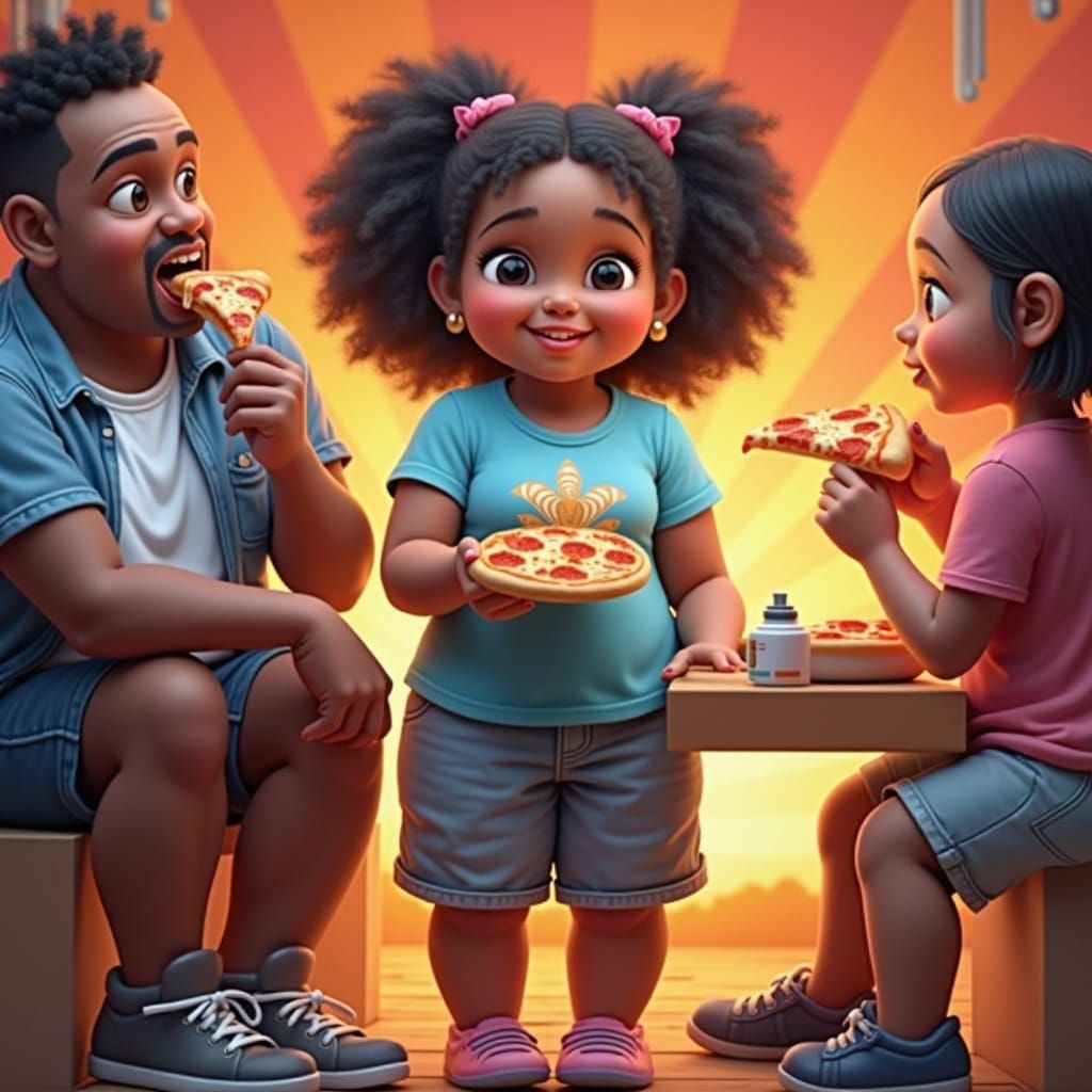 Vibrant Family Pizza Celebration in Graffiti Style