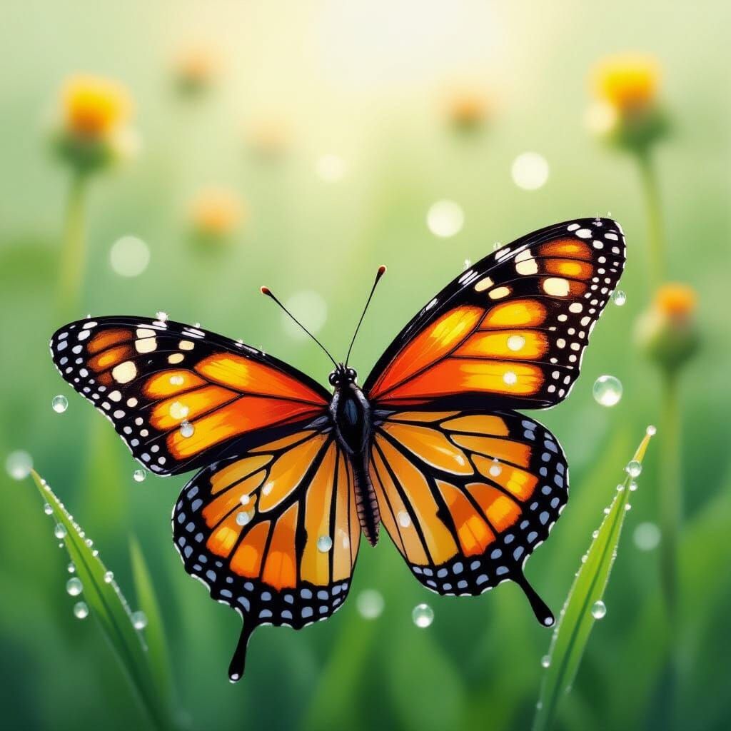 Whimsical Butterfly Glistening with Morning Dew