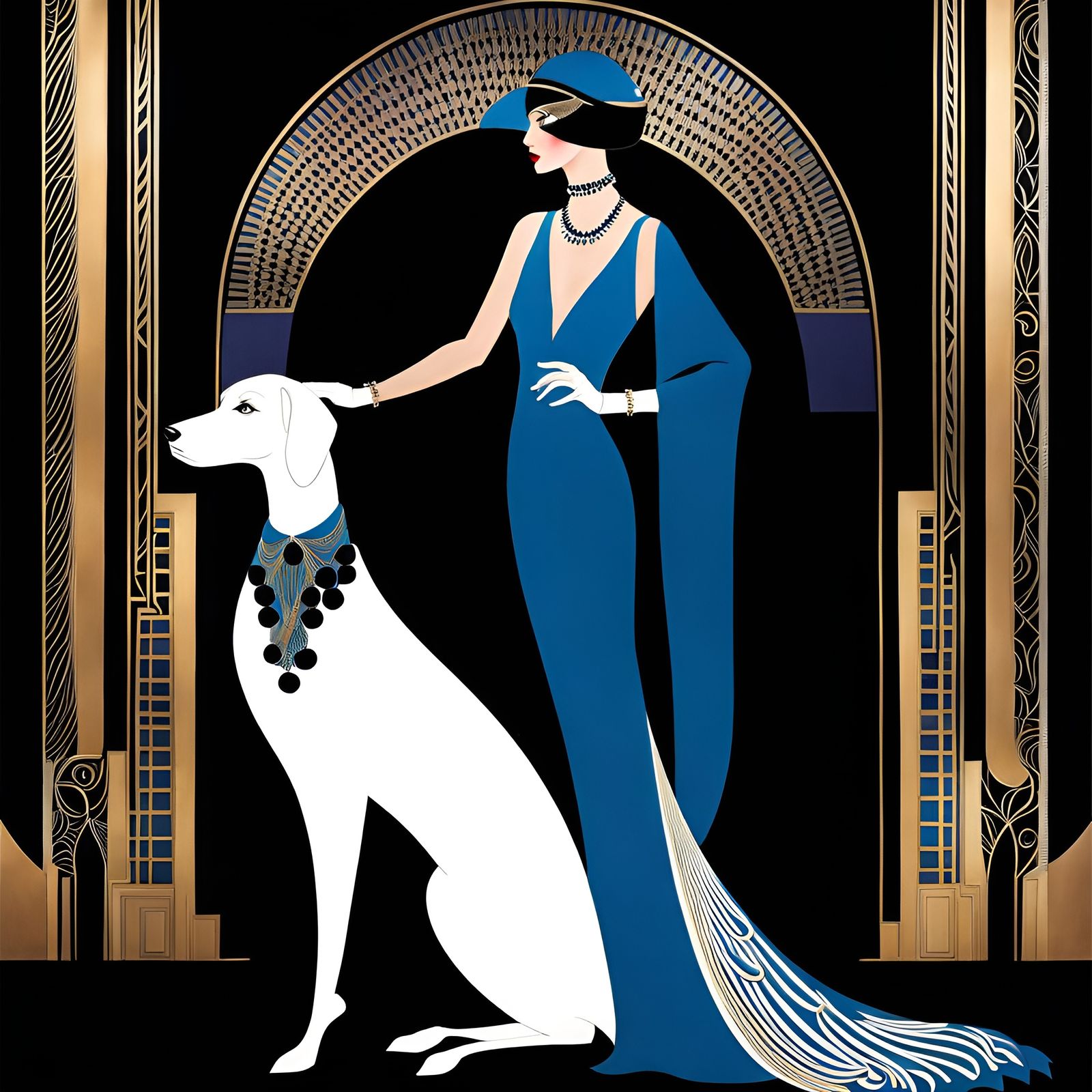 Art Deco Woman and Greyhound Poster