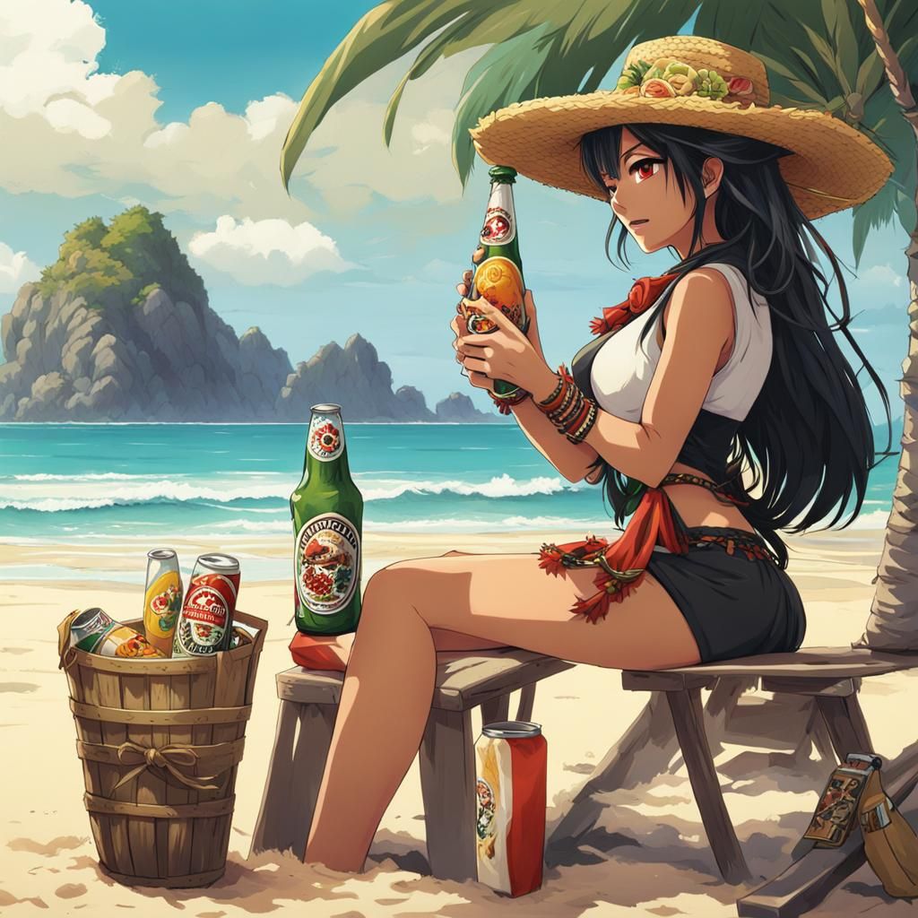 Mexican Skull Drinks Vendor in Anime Style
