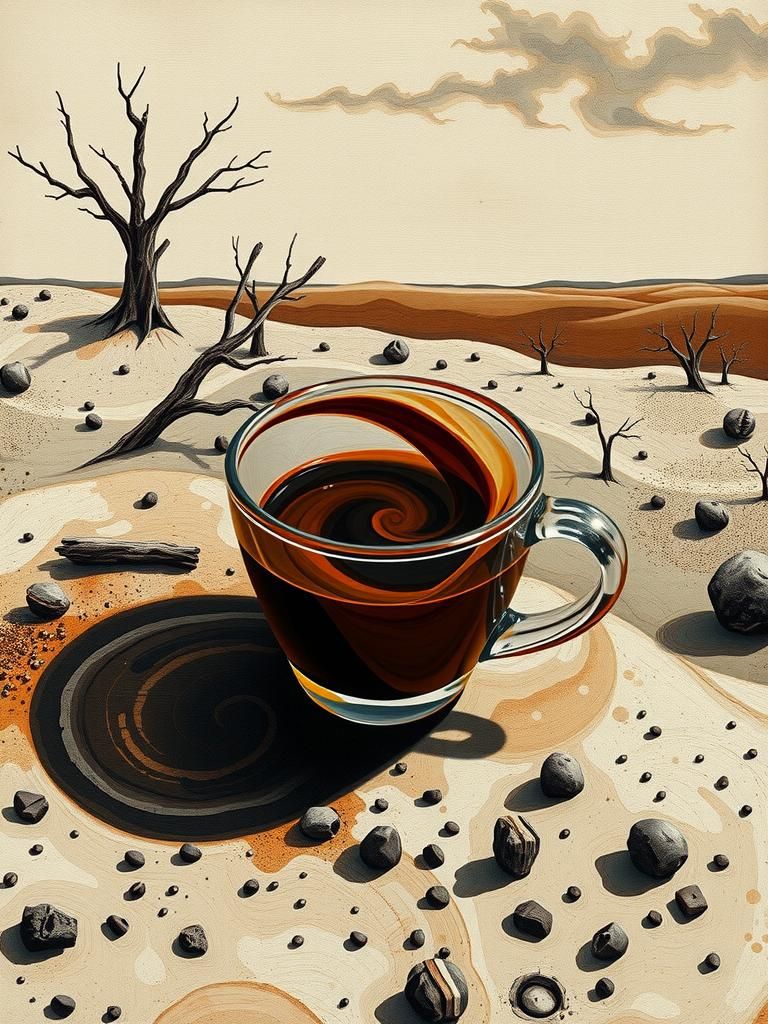 Coffee on Desolate Earth in Naive Art Resin Cast