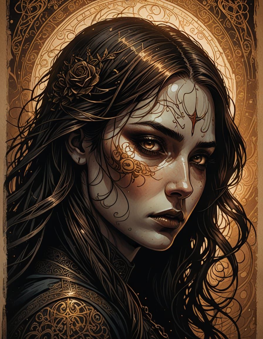 Mysterious Teen Goth Girl in Illuminated Manuscript Style