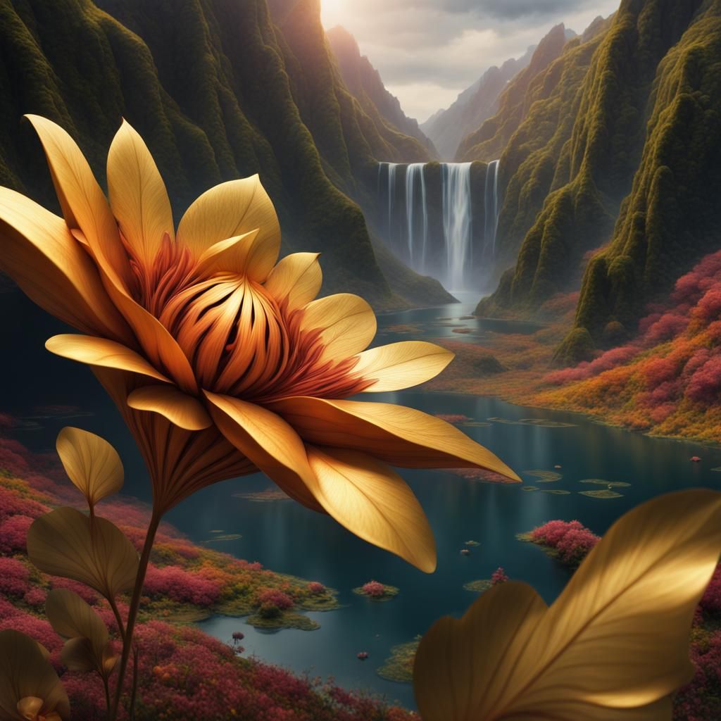 By the waterfall