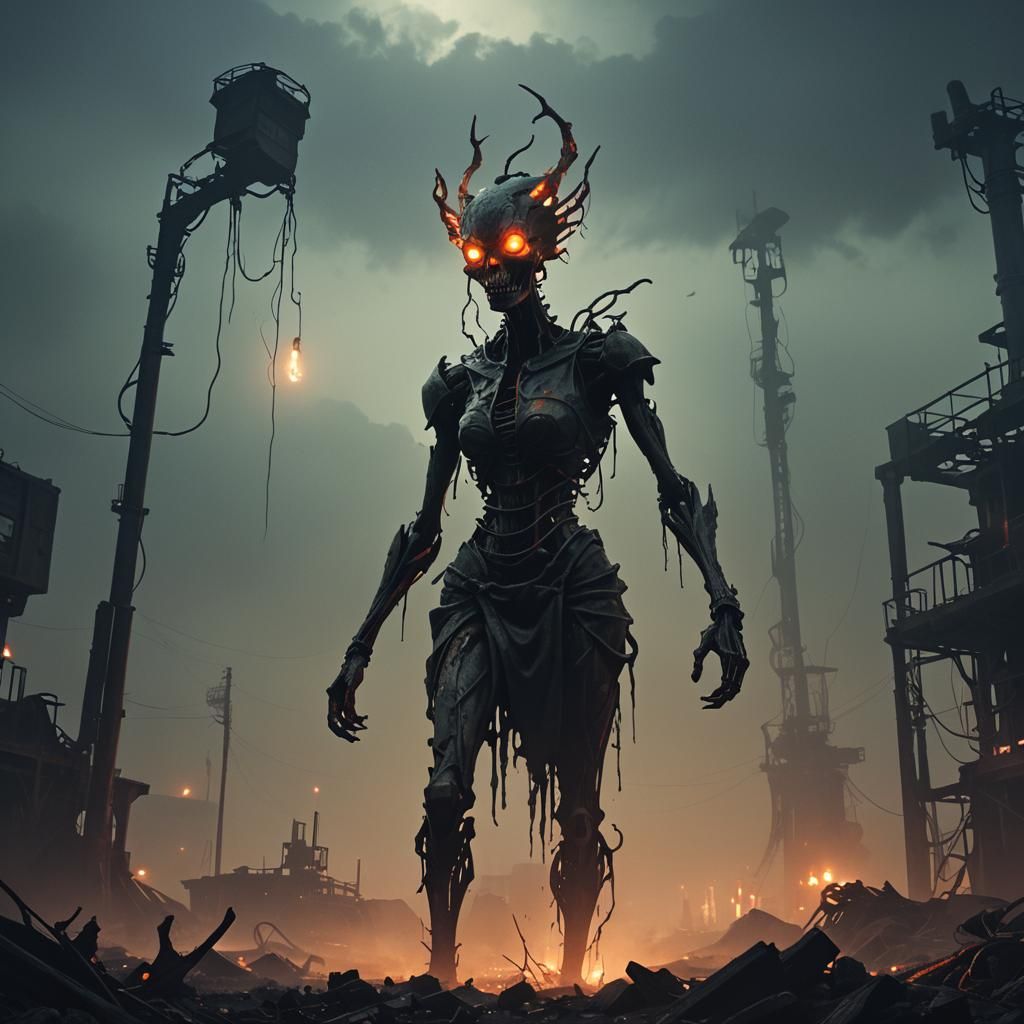 Eerie Siren Head in Desolate Wasteland Concept Art