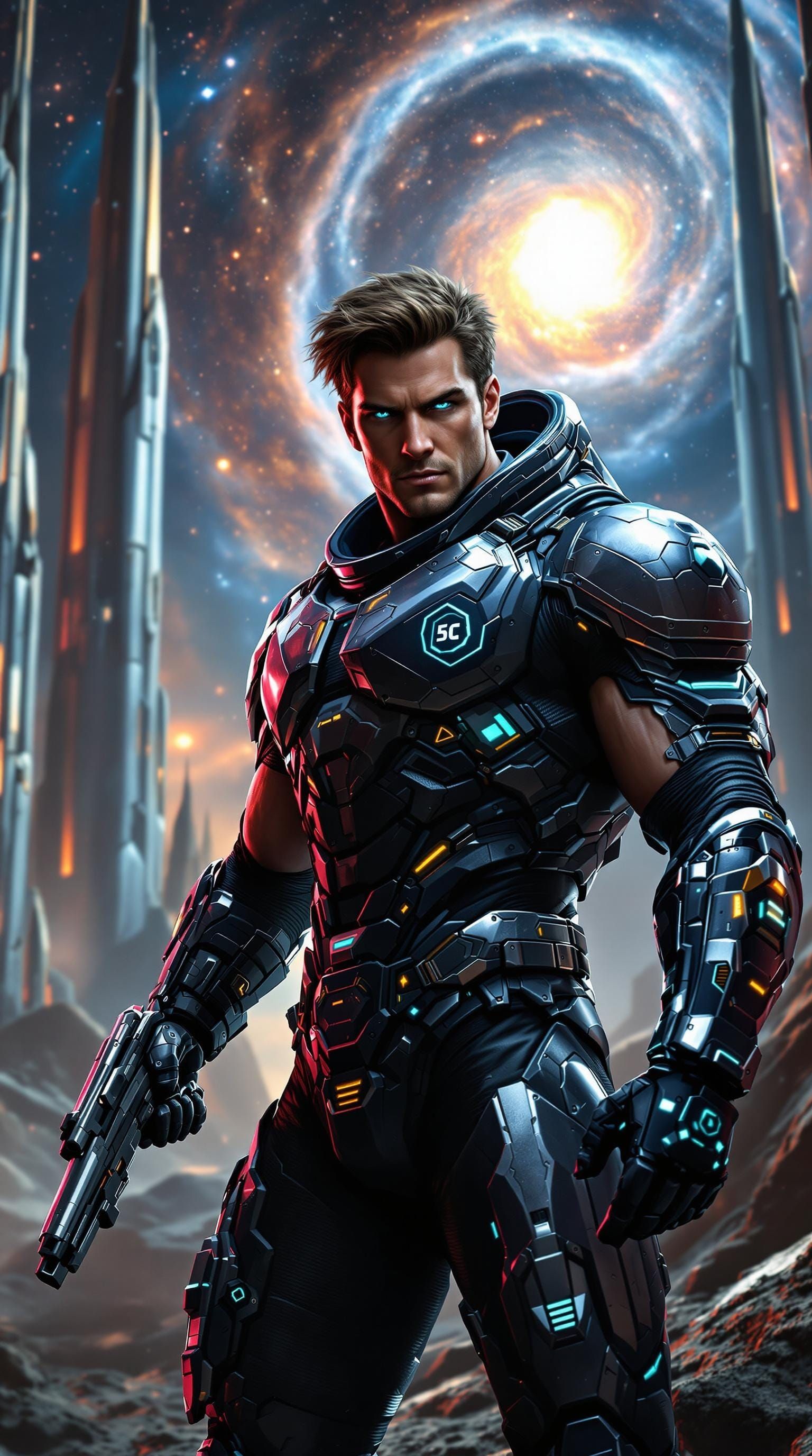 Heroic Space Warrior in Futuristic Armor