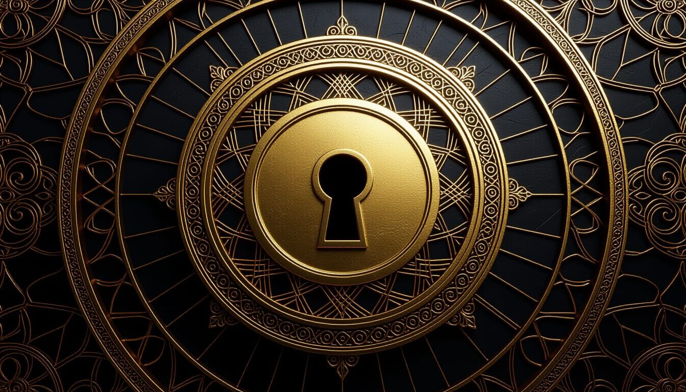 Mystical Golden Key and Lock Still Life