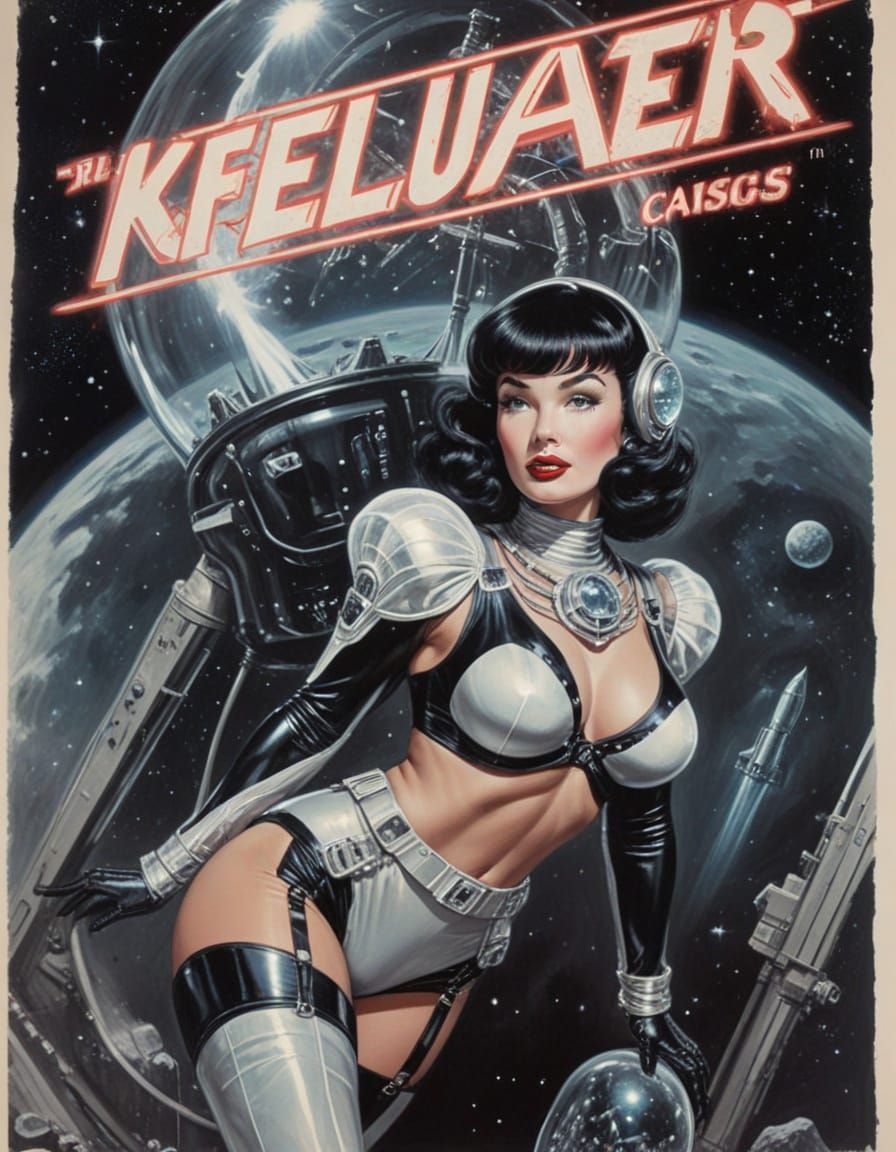 Bettie Page Space Woman in Retro Sci-Fi Style