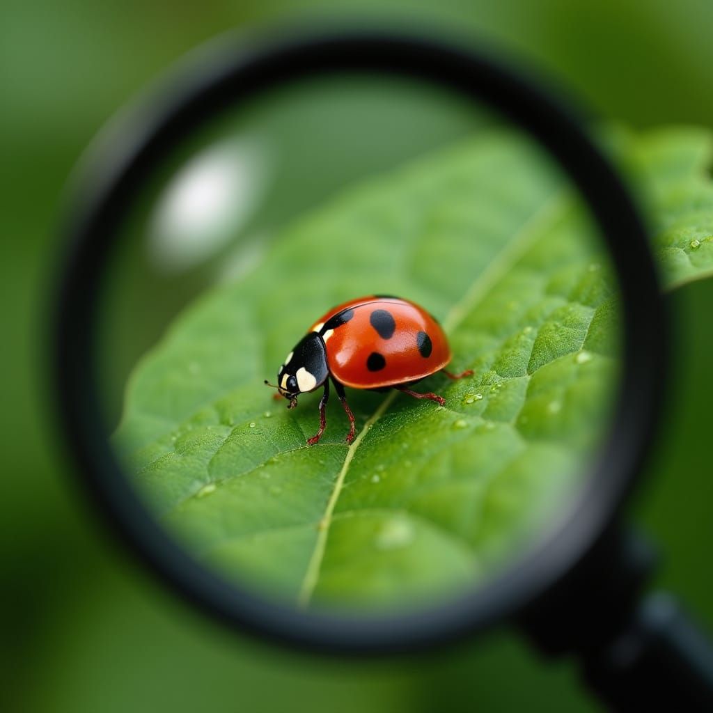 Ladybug on Leaf Magnified: A Realistic Close-Up