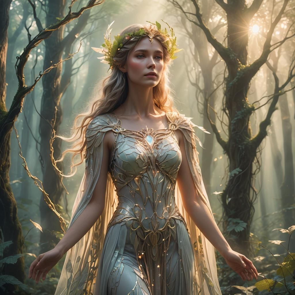 Ethereal Goddess in Dreamy Forest: Concept Art