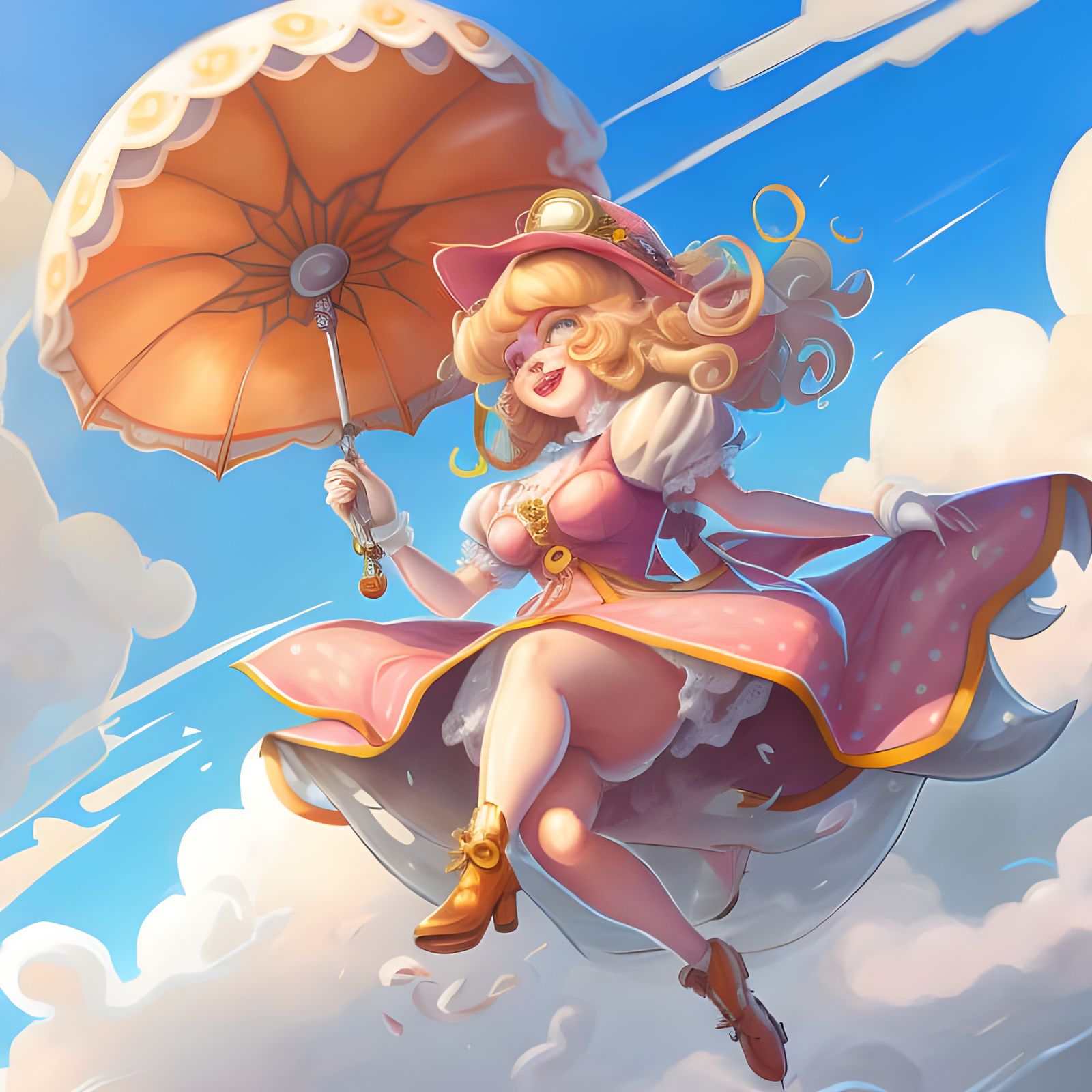 Princess Peach Floats on a Sunny Day