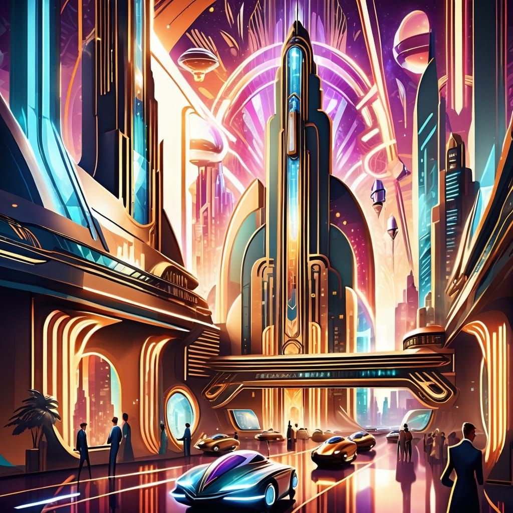 Futuristic Art Deco Lab in Chrome Metropolis