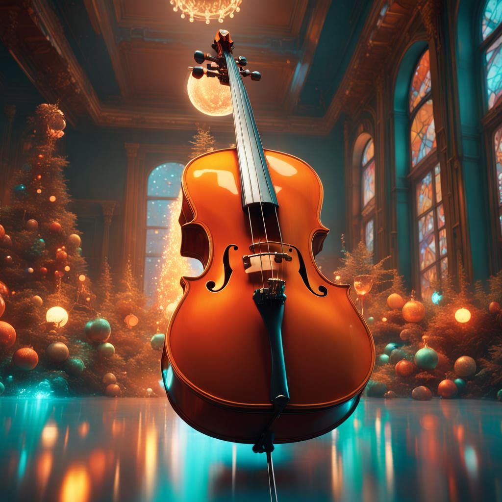 Christmas Disco Cello: Hyperdetailed Concept Art