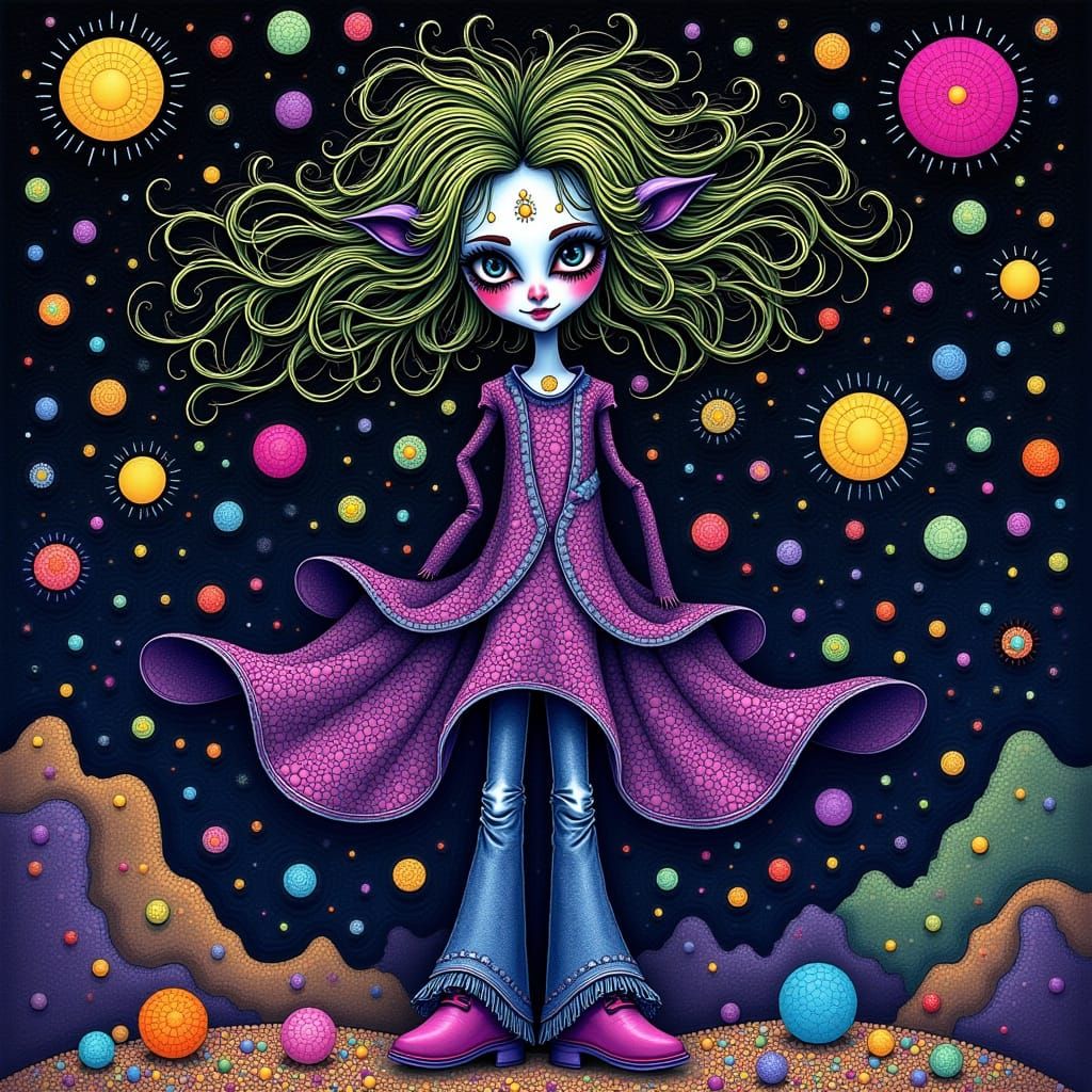 Groovy Otherworldly Being in Psychedelic Art Style