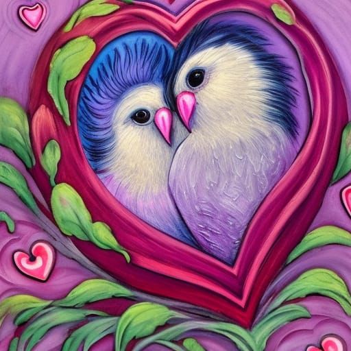 Colorful Love Birds in Art Nouveau Style