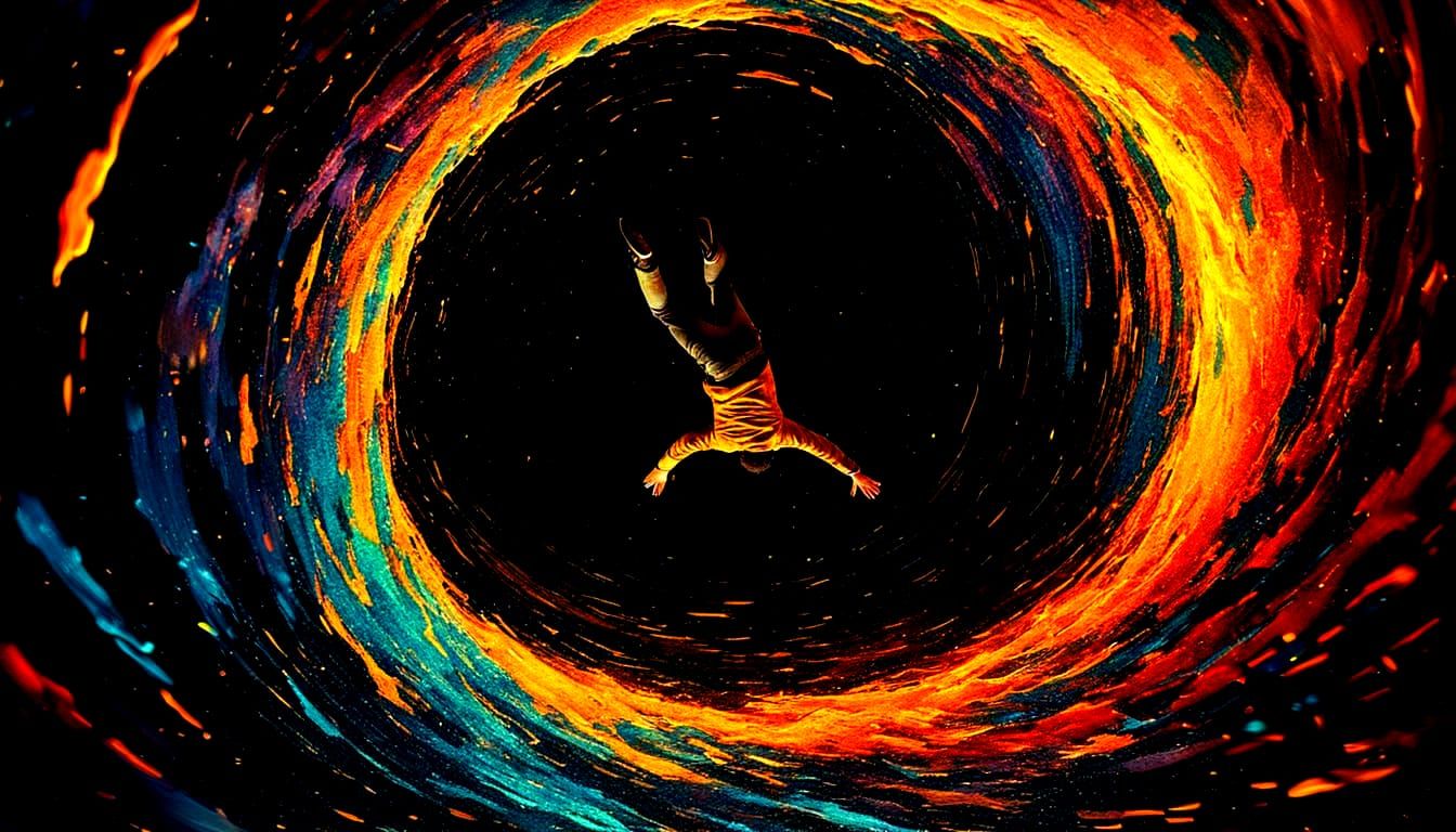 Man Falls Into Black Hole: Expressionist Impasto Painting