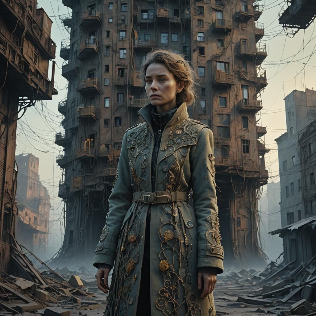 Dystopian Woman in Ruined Cityscape: Digital Matte Painting