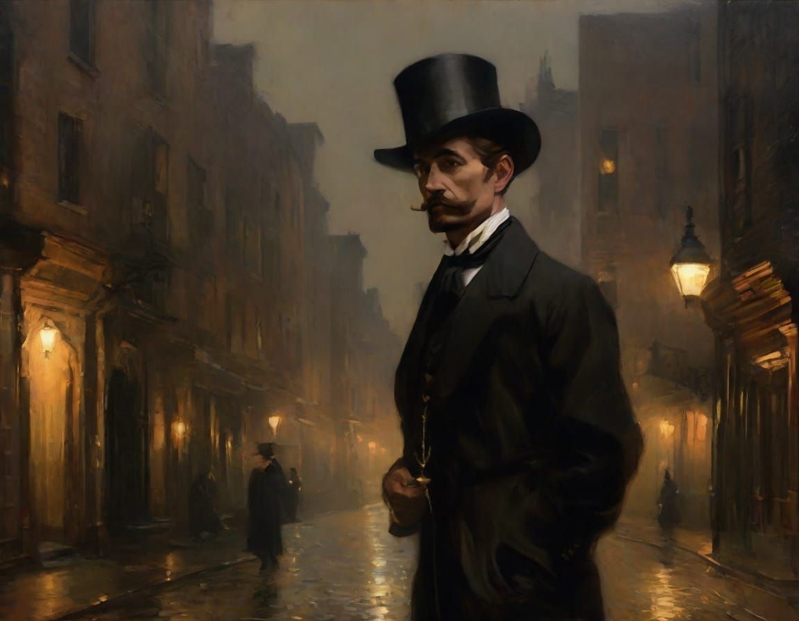 Victorian Era Masterpiece: Jack the Ripper in Moody Golden L...
