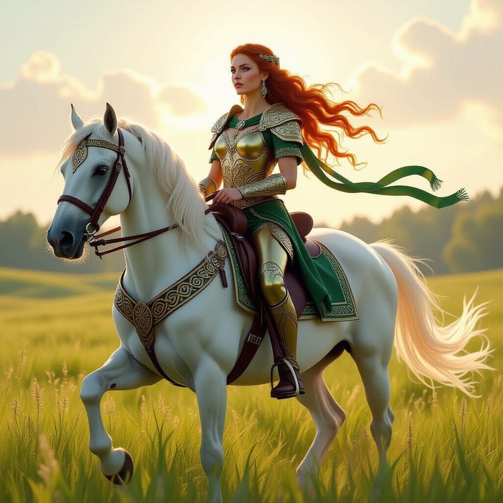 Epona Rides: Celtic Warrior Queen in Art Nouveau Style