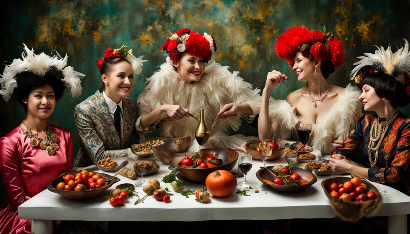 Surreal Restaurant Scene with Beautiful Aliens in Celebratio...