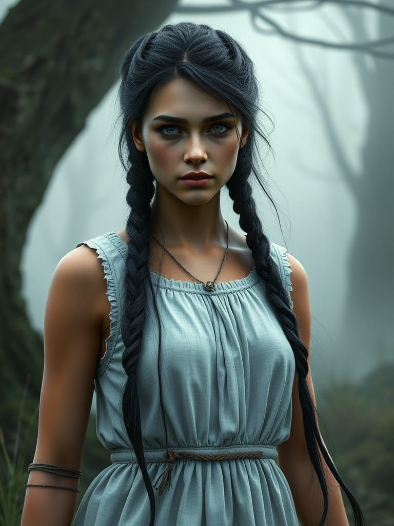 Anglo-Saxon Fantasy Druidess in Mysterious Mist