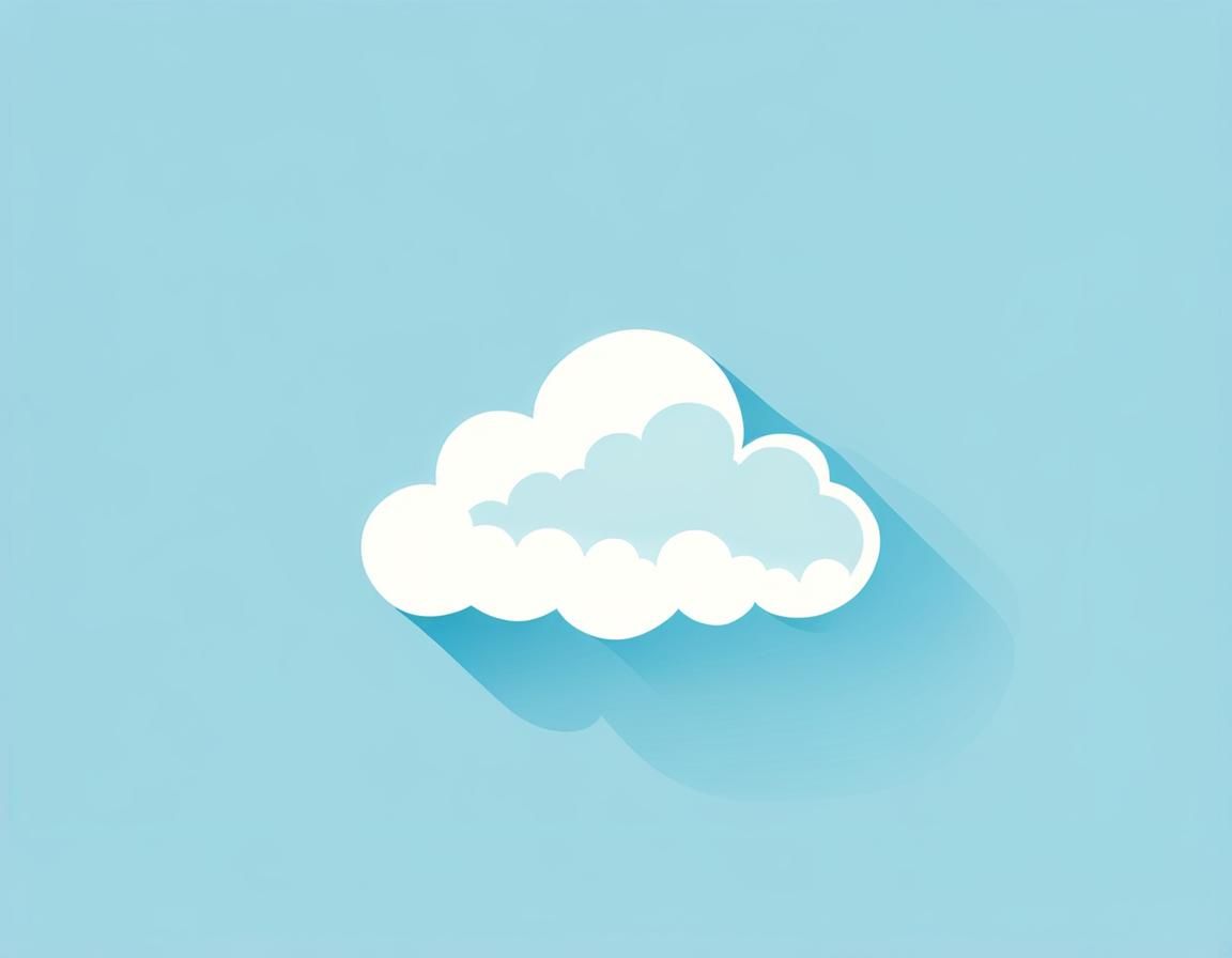 A solid, minimalist cloud icon in flat white with a light bl...