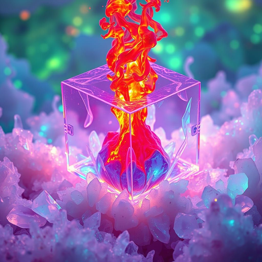 Ferrofluid Geyser in a Shimmering 4D Tesseract