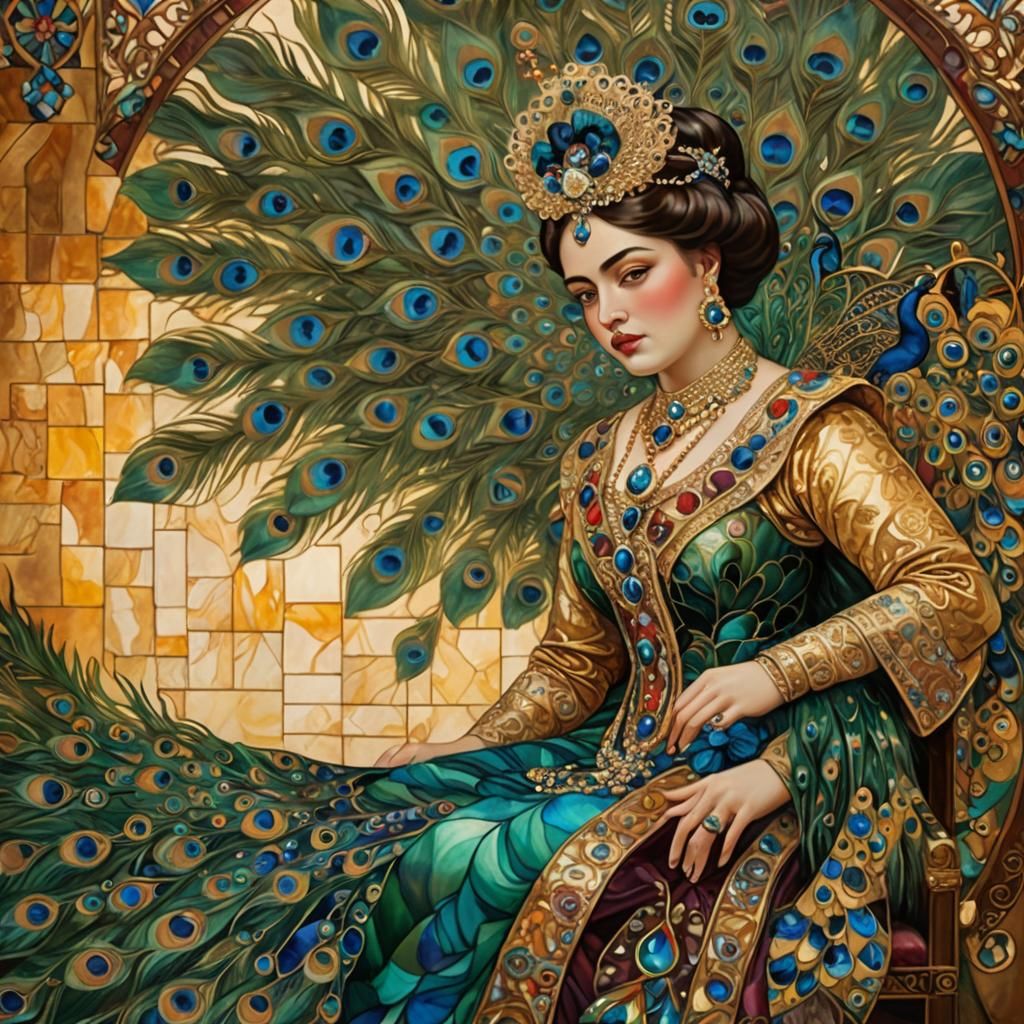 Opulent Portrait of a Persian Princess in Art Nouveau Style