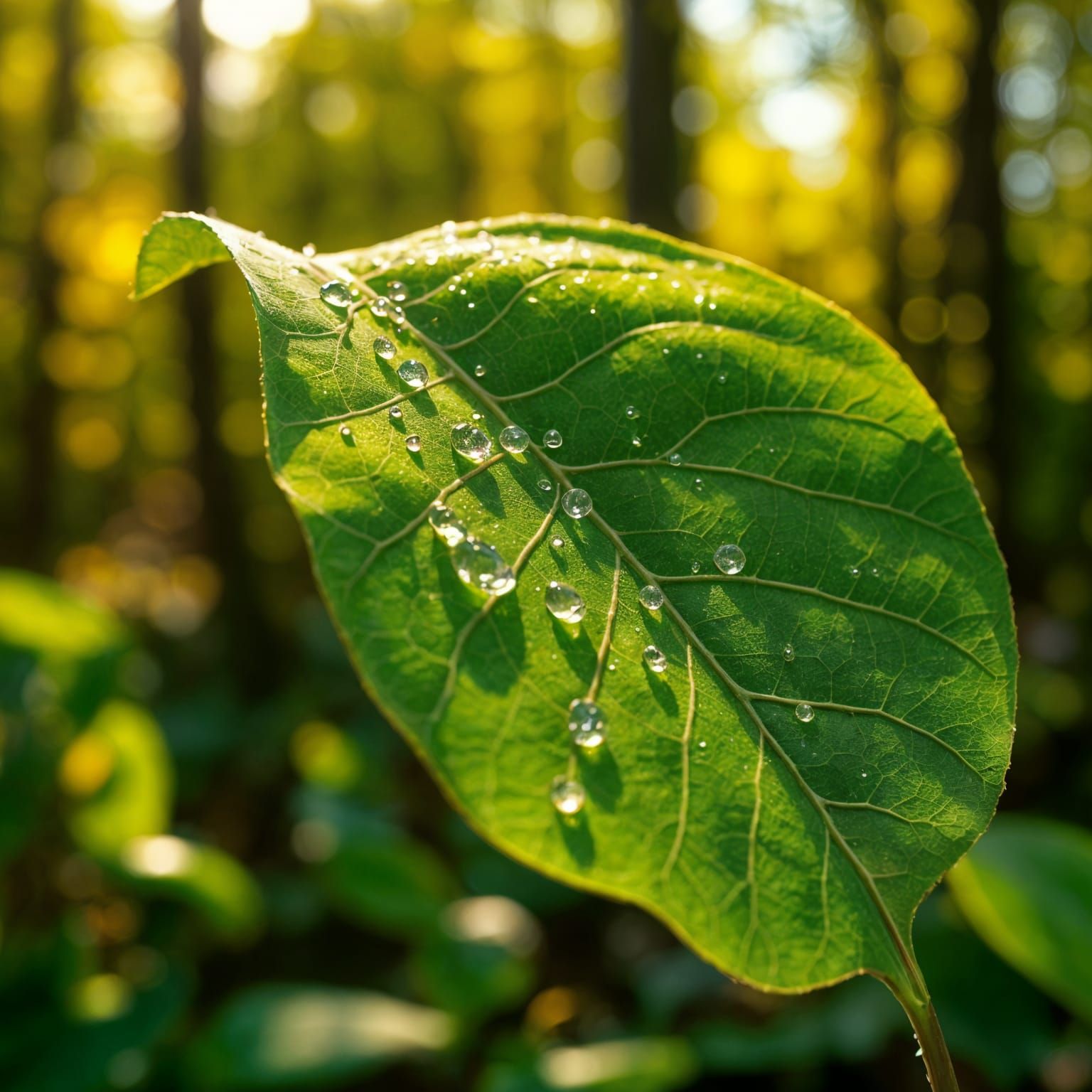 Vibrant Morning Leaf in Dewy Forest