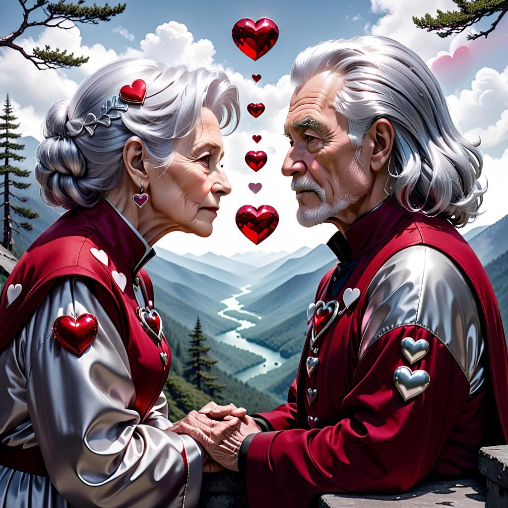 Romantic Elderly Couple on Mountain Ledge