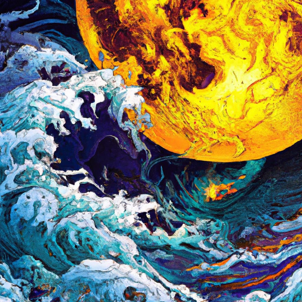 Cyberpunk Moonlit Storm at Sea: Digital Art