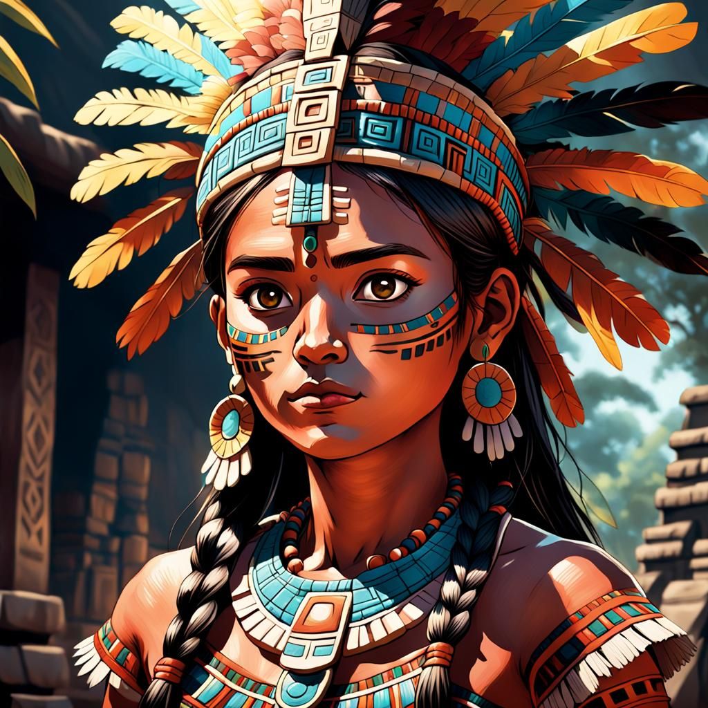 Authentic Aztec Woman in Anime Style