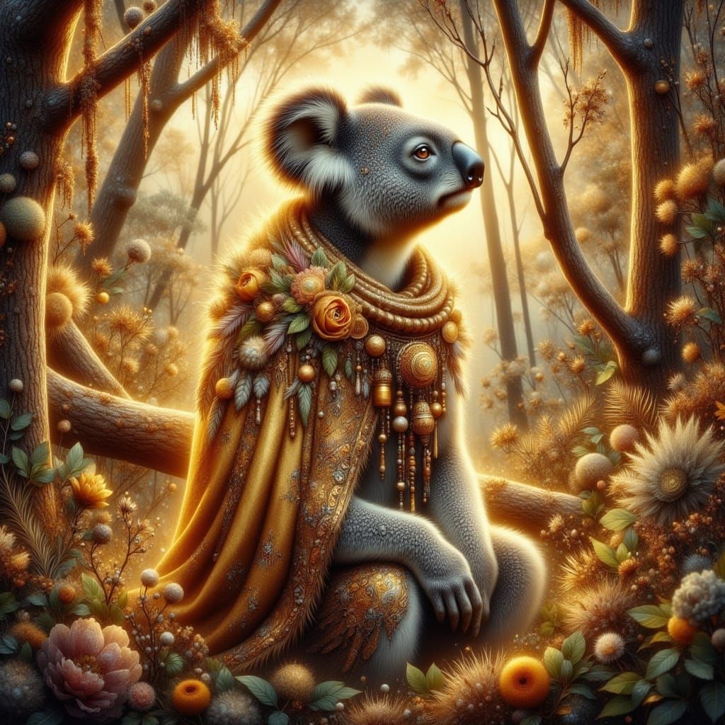 Father Koala God Surveys Golden Australian Forest