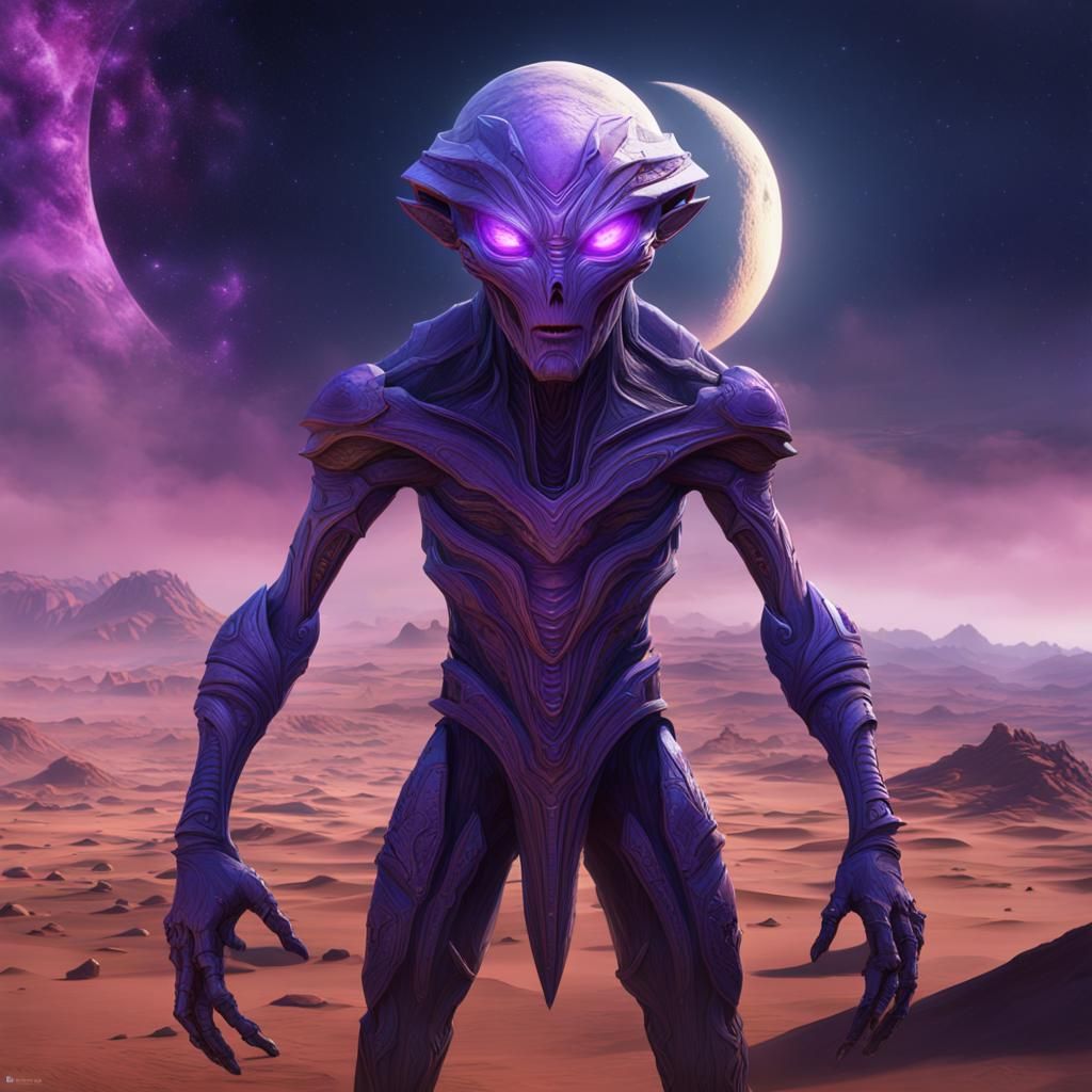 Alien Man with Amethyst Eyes: Fantasy Concept Art