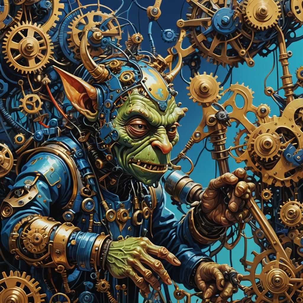 Goblin Engineer's Surreal City Tools in Abstract Art