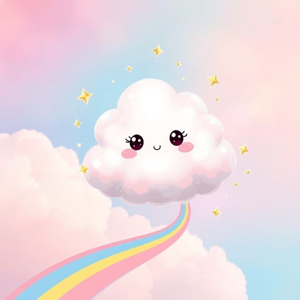 Pastel Cloud Character in Kawaii Dreamscape