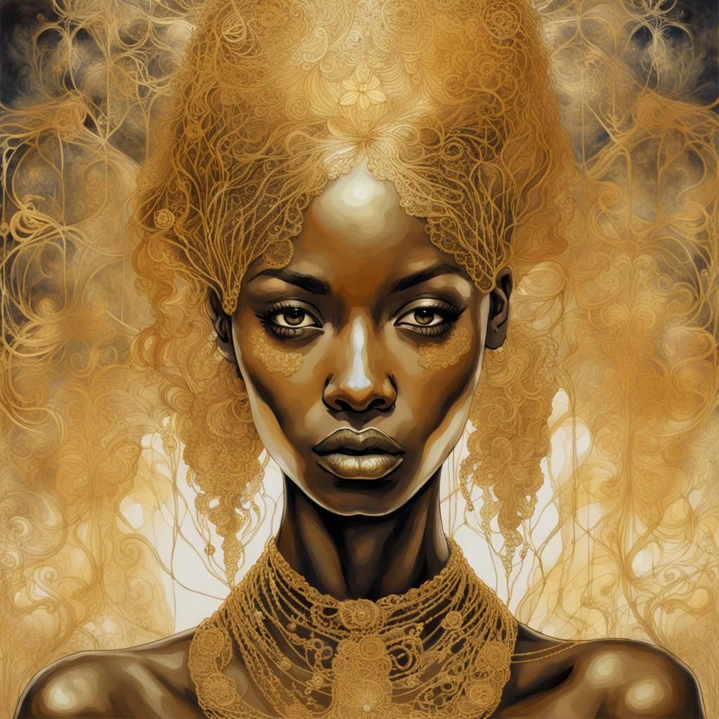 Golden Woman in Elaborate Gold Lace