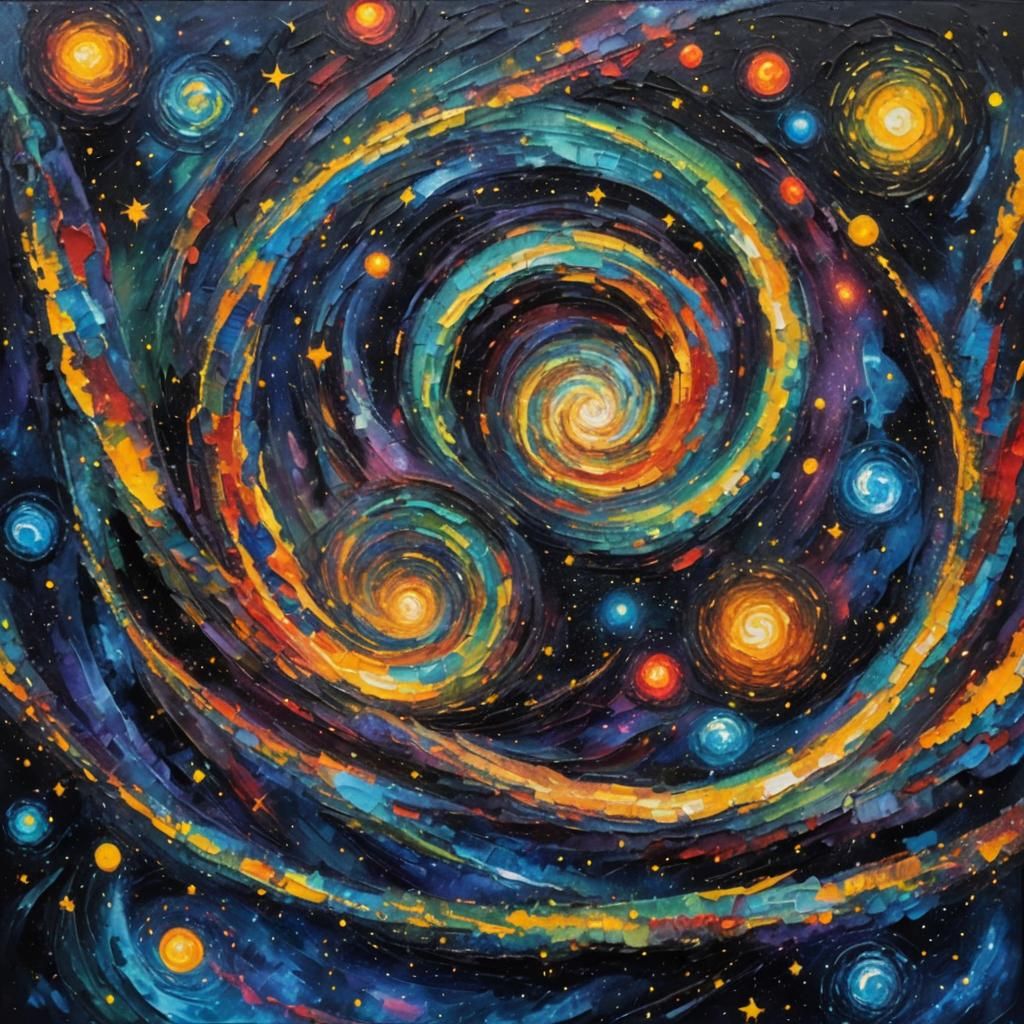 Neo-Impressionist Galaxy Oil Painting in Deep Space