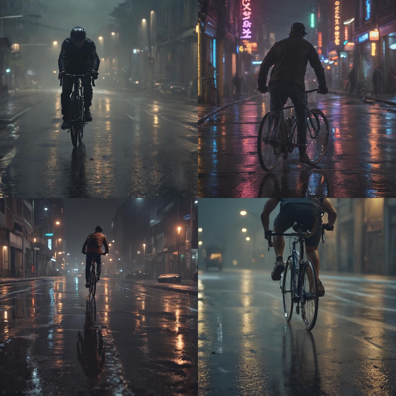 Night Street Scene of Man Riding Bike