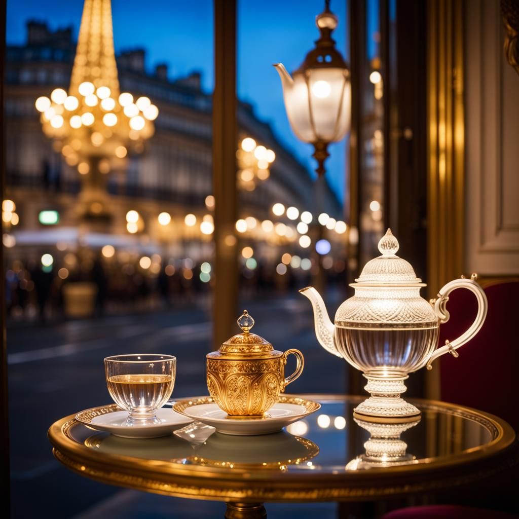 Parisian Cafe: Crystal Tea Cup Still Life