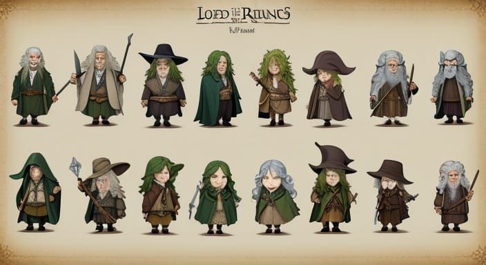 Chibi Hobbits and Gandalf in Lothlorien