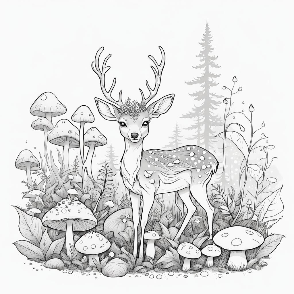 Whimsical Forest Scene of Fairy Deer