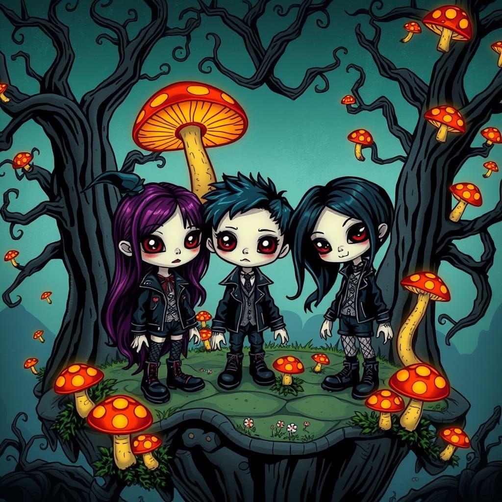Emo Goth Toys on Mystical Island Cartoon Style