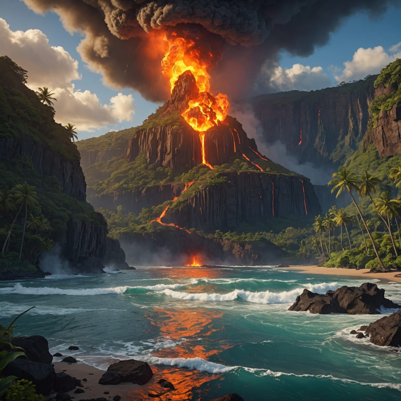 Volcano Goddess as Detailed Matte Painting