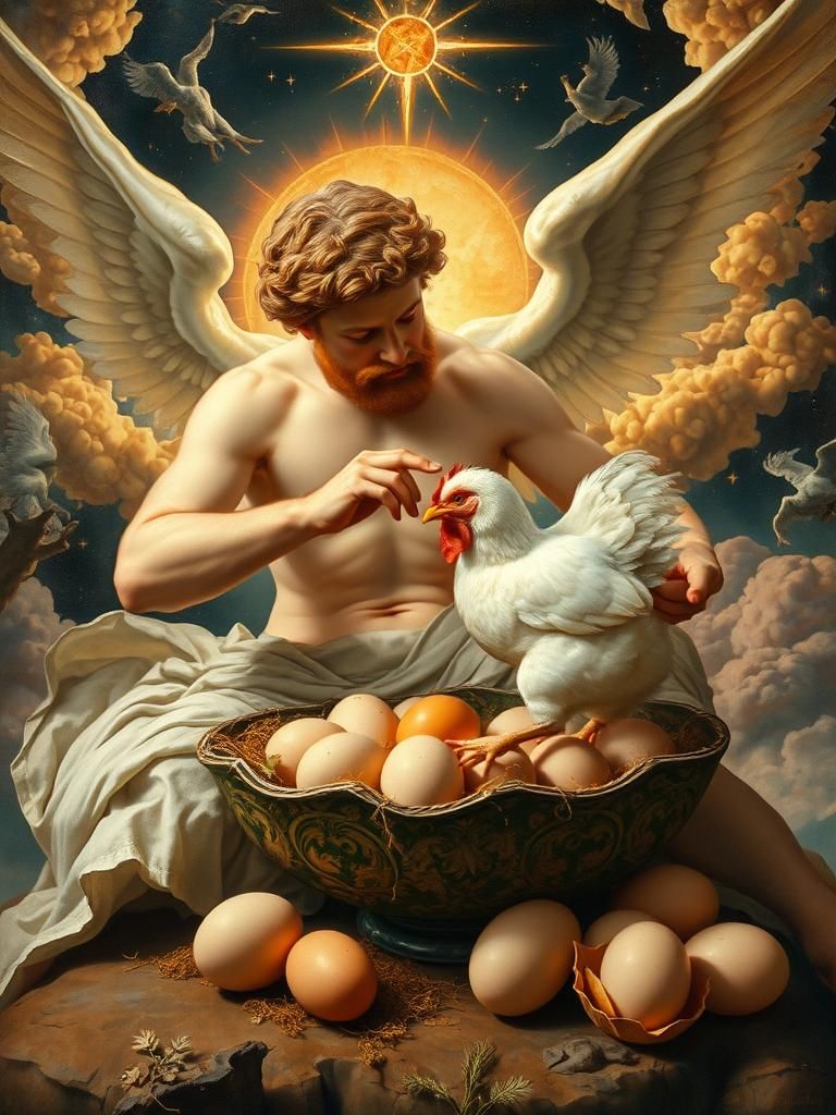 Ancient Greek God with Chicken, Renaissance Style
